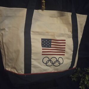 Team USA Olympic Rings Medium Canvas Tote Bag Patriotic Americana